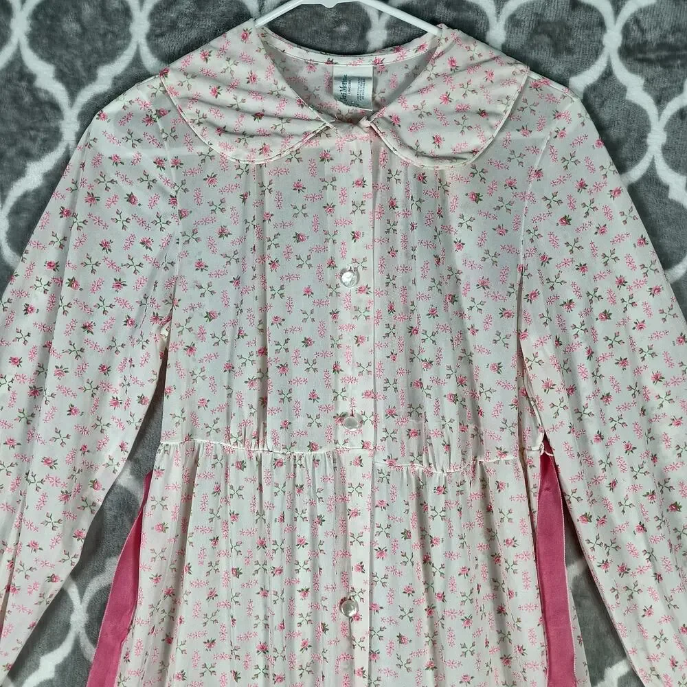 Jeri Morton Lingerie Nightgown Women Medium Pink Floral Long Sleeve Vintage 60s - Picture 9 of 14
